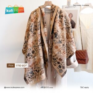 Retro Color-Blocked Plaid Floral Shawl